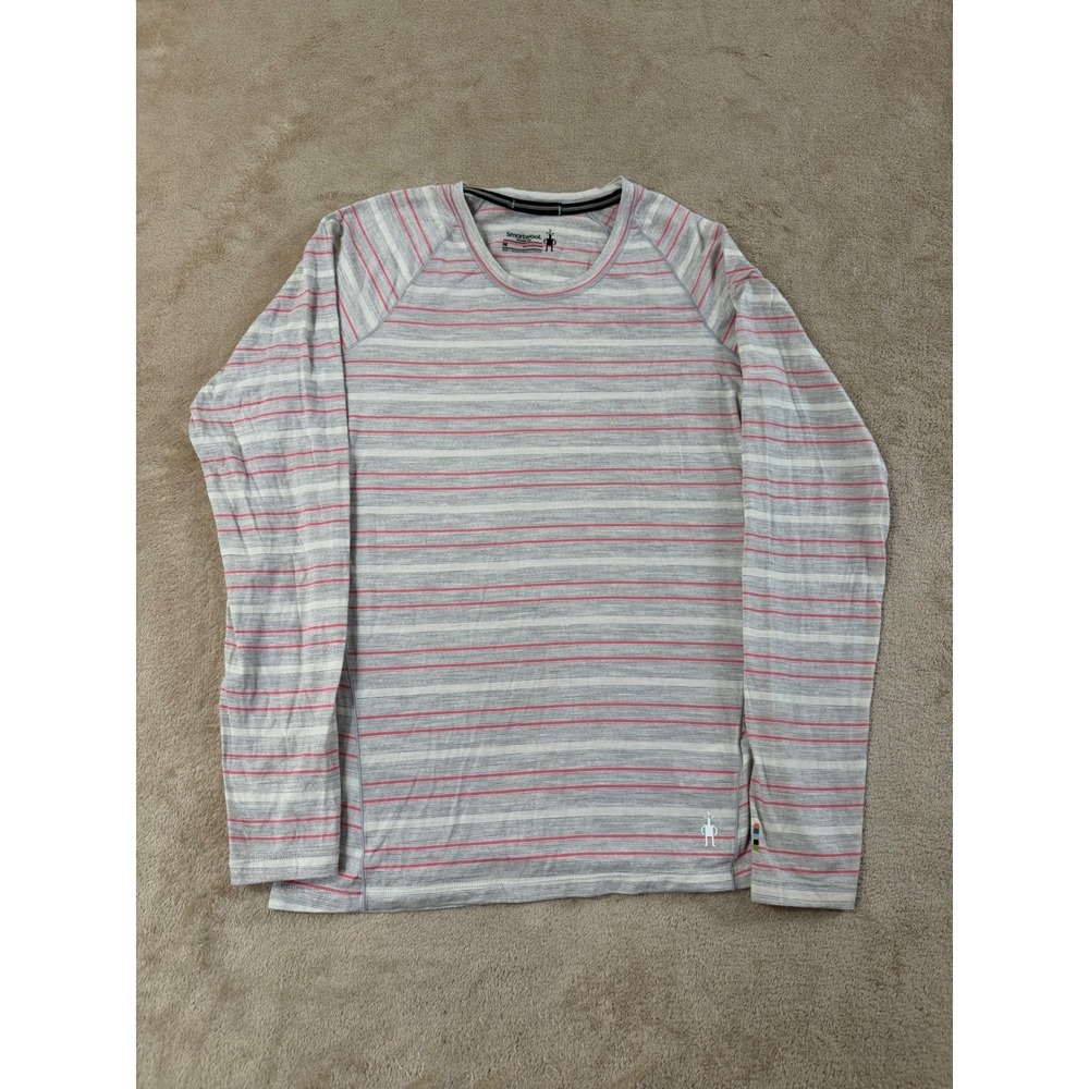 Smartwool Merino 150 Base Layer Top Womens Size Medium Striped Grey Pink EUC